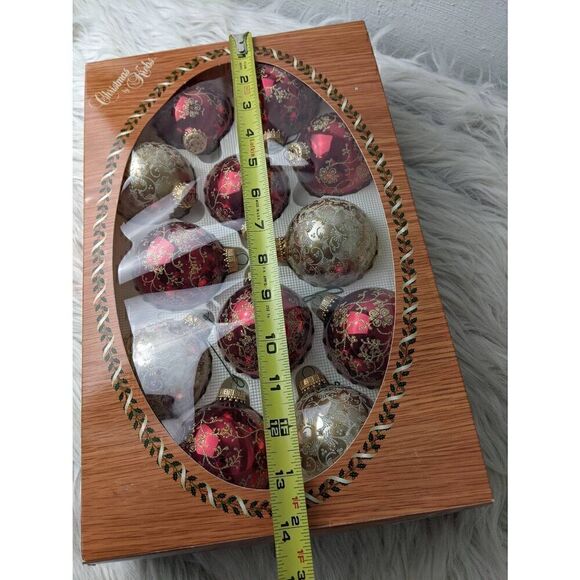 Christmas by Krebs Glass Ornaments Balls Red - Gold set of 12 Vintage Made in US - Picture 6 of 7